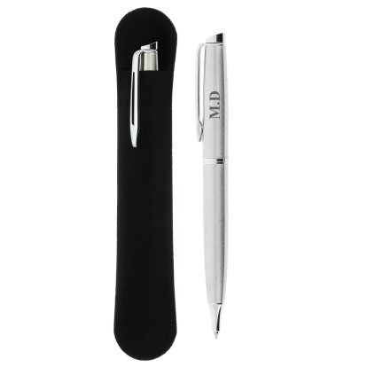 Engraved Silver Pen with Sleeve - Initials