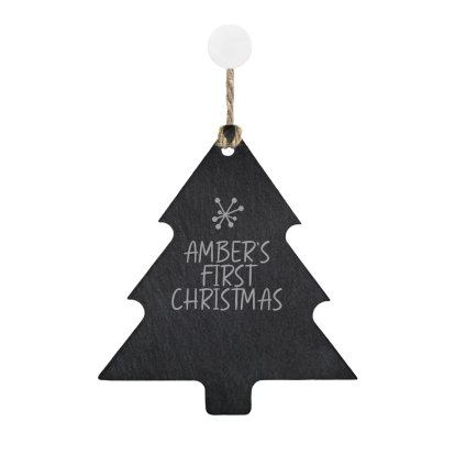 Engraved Slate Christmas Tree Decoration - 1st Christmas