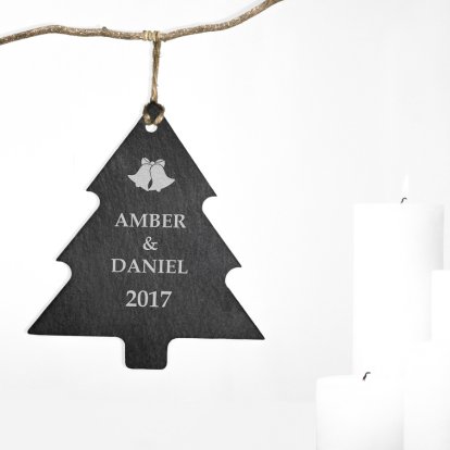 Engraved Slate Christmas Tree Decoration - Christmas Bells