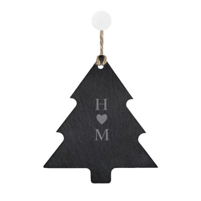 Engraved Slate Christmas Tree Decoration - Love Initials
