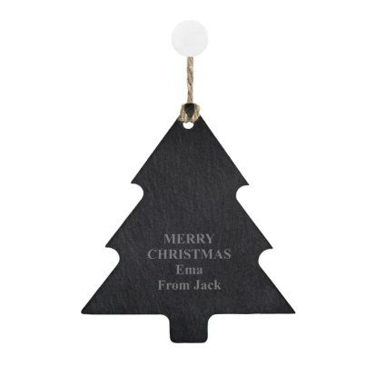 Engraved Slate Christmas Tree Decoration - Message