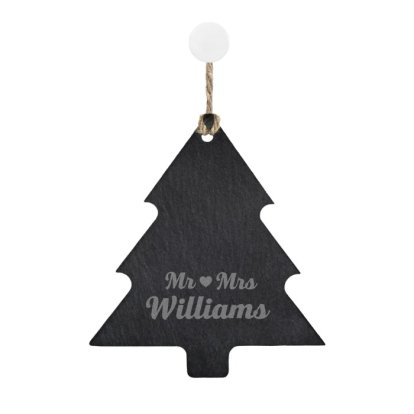 Engraved Slate Christmas Tree Decoration - Mr & Mrs 