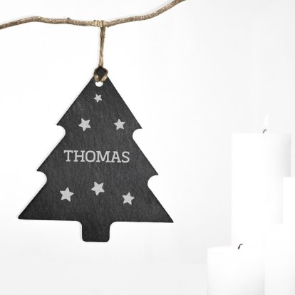 Engraved Slate Christmas Tree Decoration - Stars 