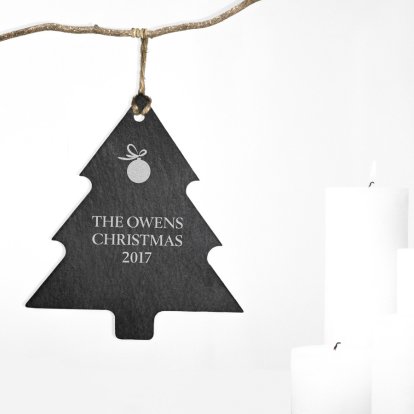 Engraved Slate Christmas Tree Decoration 
