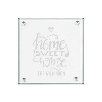 Engraved Square Glass Coasters - Home Sweet Home 