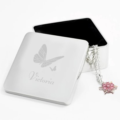 Engraved Square Jewellery Box - Butterfly Swirl 