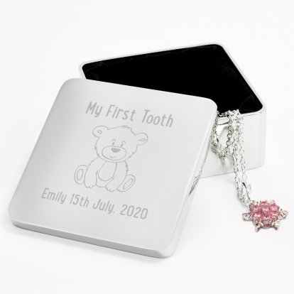 Engraved Square Silver Plated Jewellery Box - My First Tooth