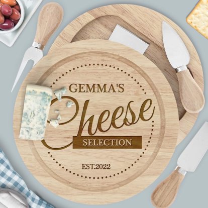 Engraved Wooden Cheese Board Set - Cheese Selection