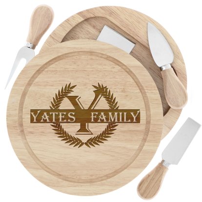 Engraved Wooden Cheese Board Set - Crest