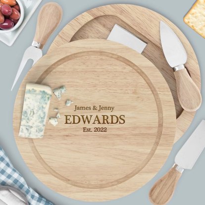 Engraved Wooden Cheese Board Set - Established Couple