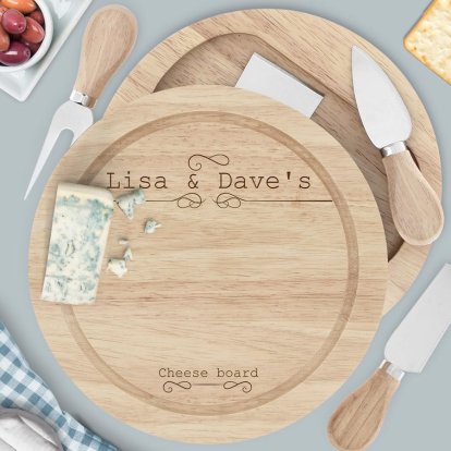 Engraved Wooden Cheese Board Set - Established Family