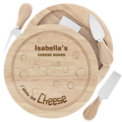 Engraved Wooden Cheese Board Set - I Bloody Love Cheese