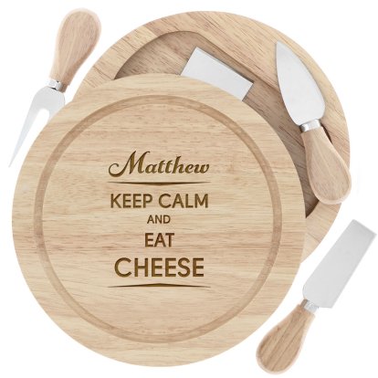 Engraved Wooden Cheese Board Set - Keep Calm and Eat Cheese