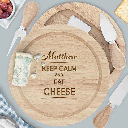 Engraved Wooden Cheese Board Set - Keep Calm and Eat Cheese
