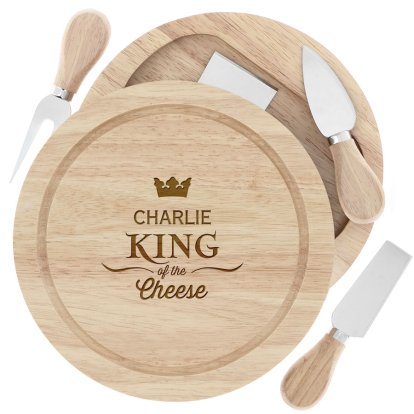 Engraved Wooden Cheese Board Set - King of the Cheese