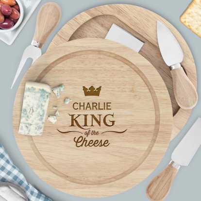 Engraved Wooden Cheese Board Set - King of the Cheese