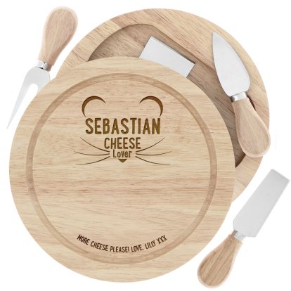 Engraved Wooden Cheese Board Set - Cheese Lover