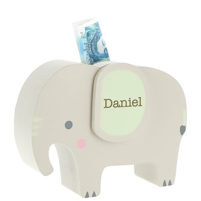 Engraved Wooden Elephant Money Box for Kids  