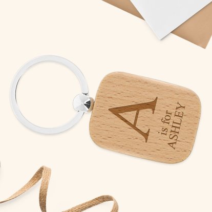 Engraved Wooden Keyring - Initial & Name