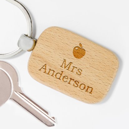 Engraved Wooden Keyring - Teacher's Apple