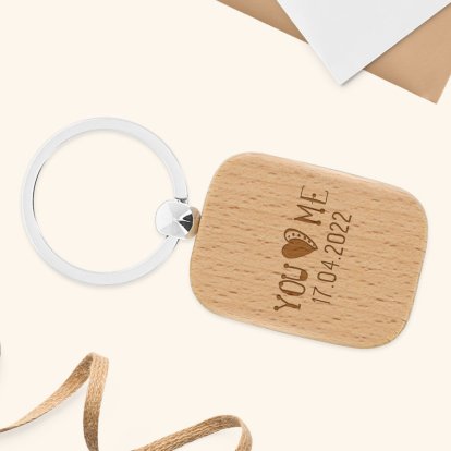 Engraved Wooden Keyring - You and Me 