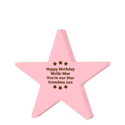 Personalised Wooden Pink Star Keepsake - Stars Design