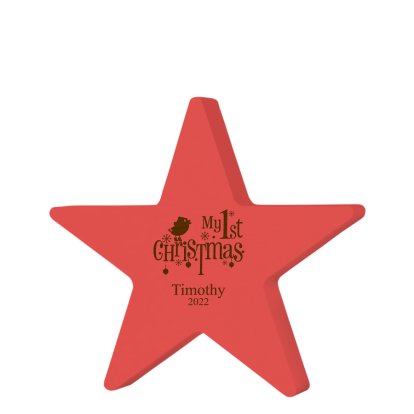 Personalised Wooden Red Star - My First Christmas