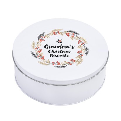 Festive Wreath Personalised Round Biscuits Tin