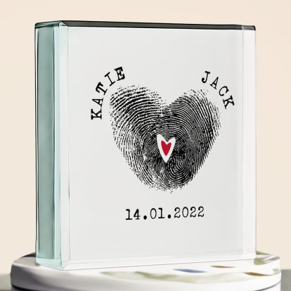 Fingerprint Heart Personalised Glass Block