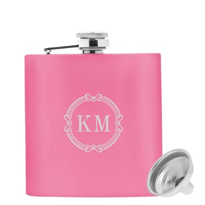 Framed Initials Personalised Pink Hip Flask