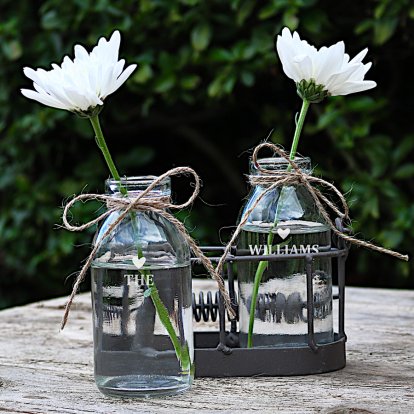Hearts Personalised Mini Bottle Vase Set & Metal Basket Photo 2