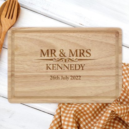 Heritage Wedding Mr and Mrs Personalised Rectangular Chopping Board 
