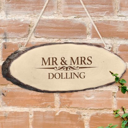 Heritage Wedding Mr and Mrs Personalised Rustic Log Sign 