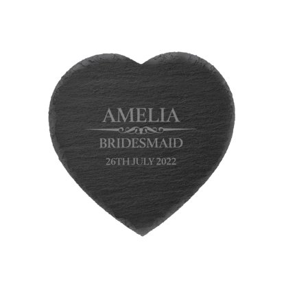 Heritage Wedding Personalised Heart Slate Coaster