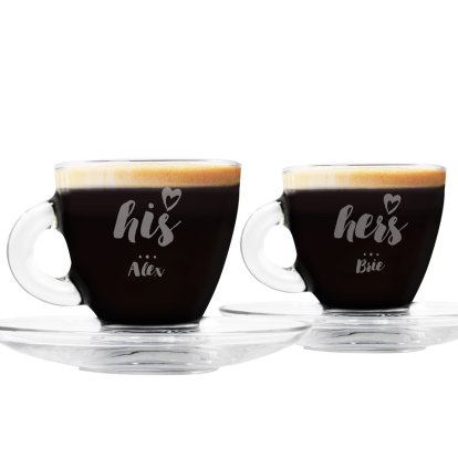 His and Hers Personalised Glass Espresso Cup Set