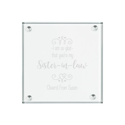 I Am So Glad That You’re My... Engraved Square Glass Coaster Set