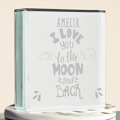 I Love You to the Moon and Back Engraved Glass Keepsake