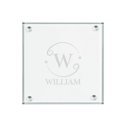 Initial and Name Engraved Square Glass Coasters