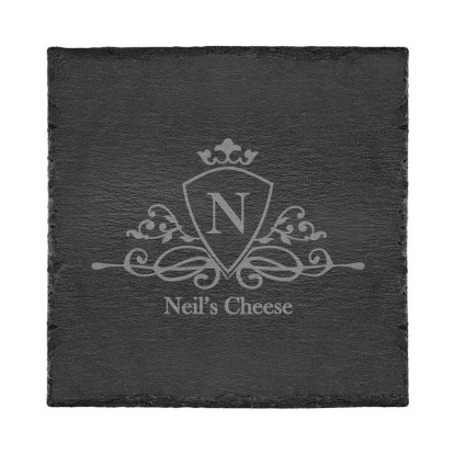 Initial Emblem Engraved Square Slate Cheese Board