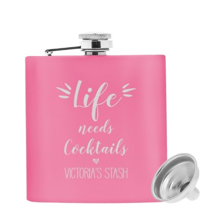 Life needs Personalised Pink Hip Flask