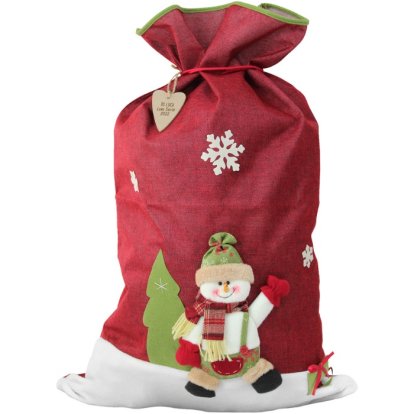 Luxury Festive Red Snowman Sack with Name Tag
