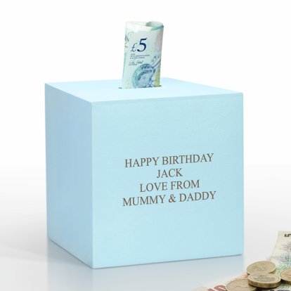  Message Personalised Blue Square Money Box