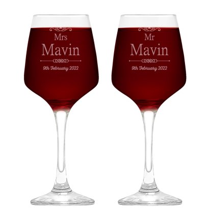 Mr and Mrs Personalised Elegance Wine Glass Set