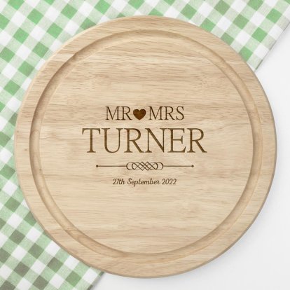 Mr and Mrs Personalised Round Chopping Board 