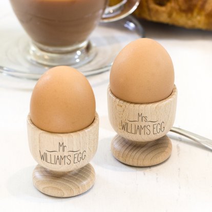 Mr and Mrs Personalised Wooden Egg Cup Set 