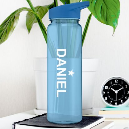 Name and Star Personalised Blue Water Bottle Photo 3