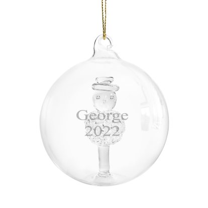 Personalised Snowman Glass Bauble - Name & Year 
