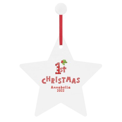 Personalised 1st Christmas Wooden Star Decoration