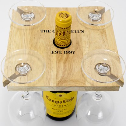 Personalised 4 Wine Glasses & Bottle Holder - Any Message 