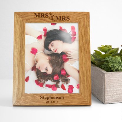Personalised 6x8 Size Oak Picture Frame - Mrs & Mrs
